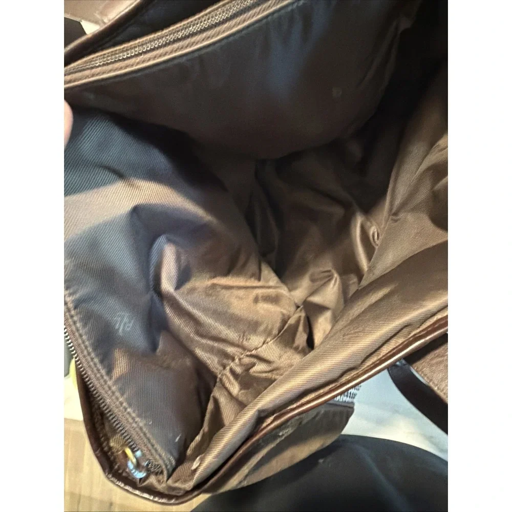 Ralph Lauren Herringbone Plaid Suede Tote Bag Large Brown Leather Handles Laptop